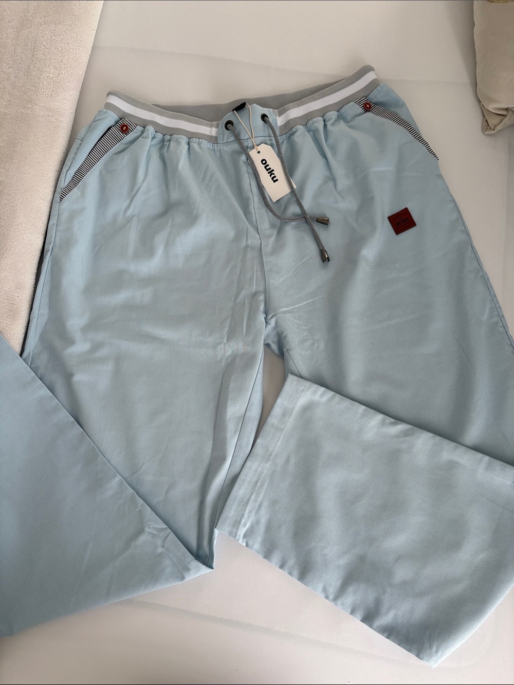 Light Blue Men’s Drawstring Pants by Ouku Size 2XL